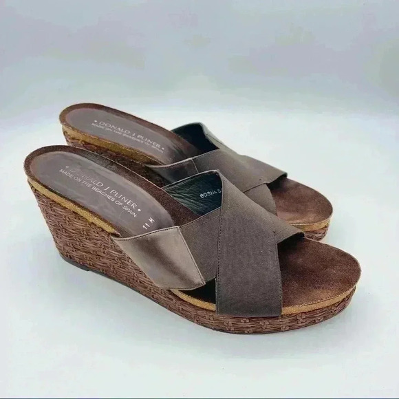 Donald J. Pliner Bosna S4 Wedge Sandals Brown Gold Metallic - Picture 1 of 6